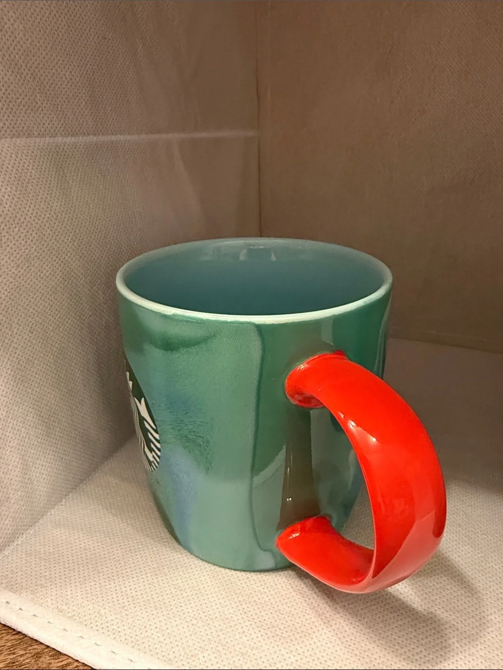 Starbucks Teal Ombre Ceramic Mugs with Red Accent Handle (Pair)